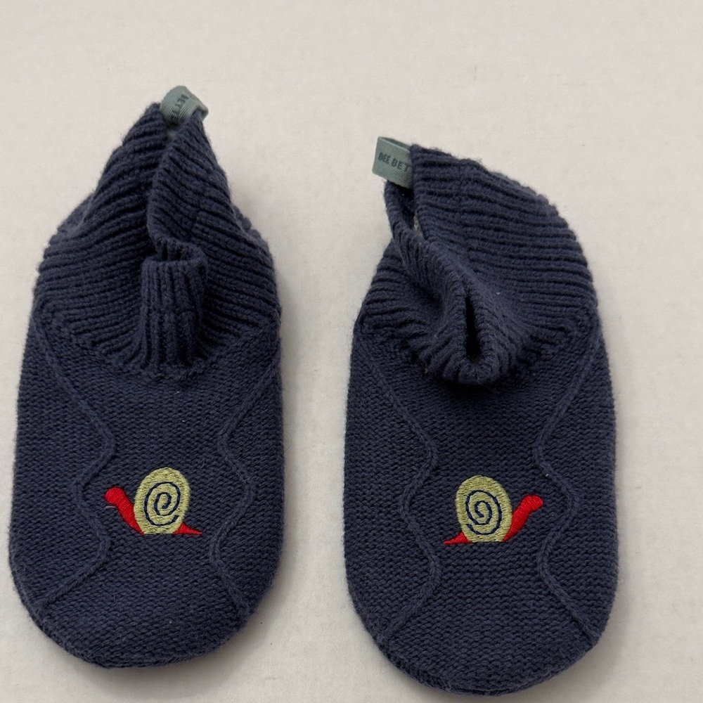 Bombas Navy Blue Kids Slippers with Yellow & Red Snail Embroidery
